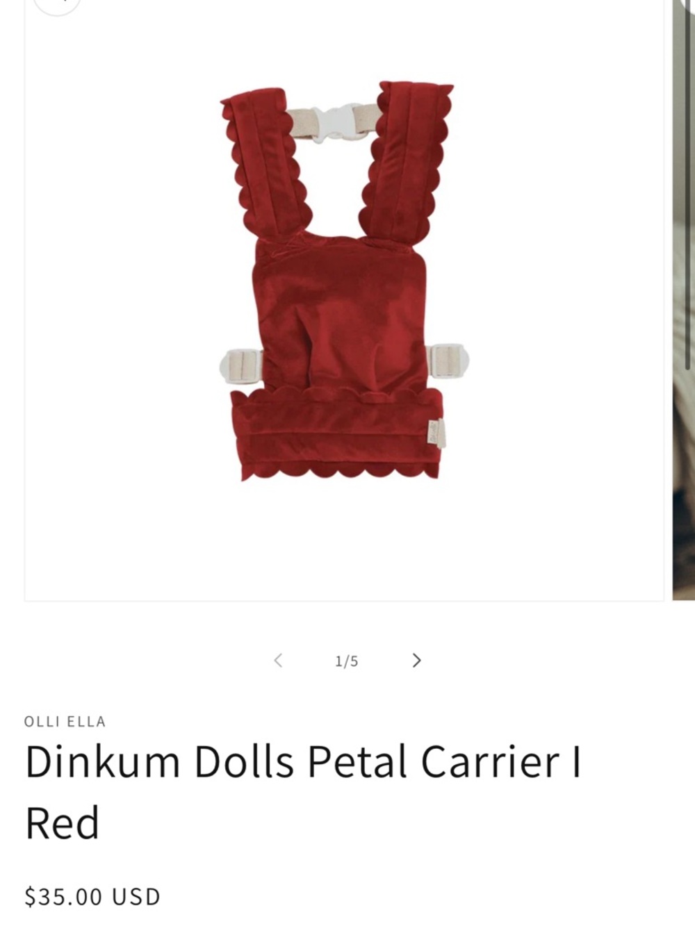 Olli Ella Red Dinkum Dolls Petal Carrier - Kids Toy Doll Carrier